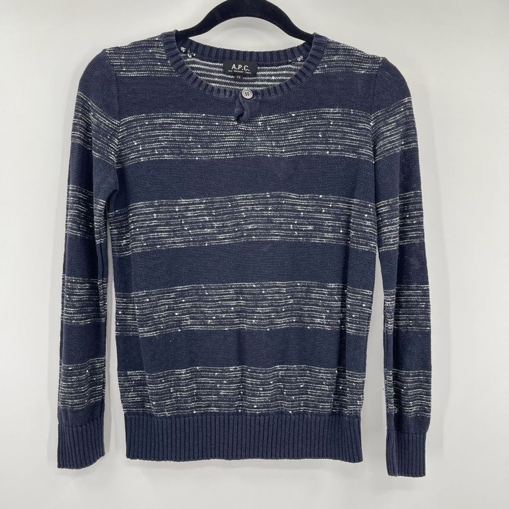 APC Blue White Striped Crew Neck Long Sleeve Sweater Women's Size XS